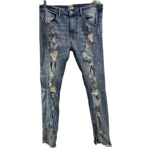 KDNK 11 41 11 14 Men's Distressed Thrashed Skinny Jeans Tapered-Zip Hem‎ Sz.36